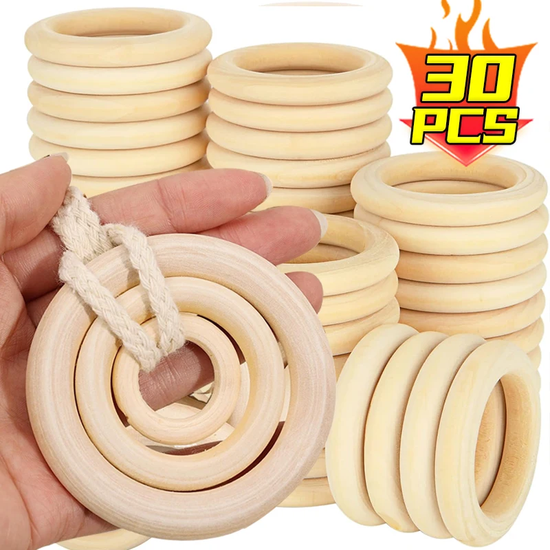 

30-70MM Unfinished Wood Rings Wood Ring Circles for Craft Wood Circles Hoops Ornaments DIY Ring Pendant Connector Jewelry Making