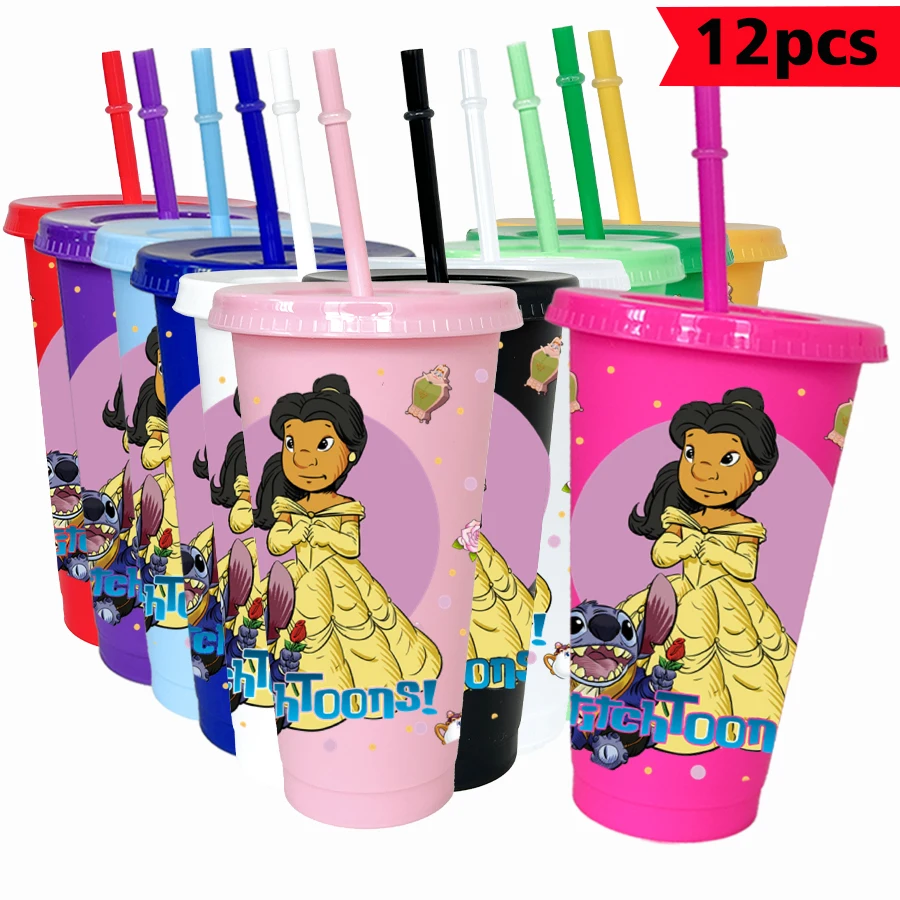 

12Pcs/pack Disney Belle Monster 26oz Colored Plastic Tumbler Birthday Party Drinking Utensils Juice Coffee Mug