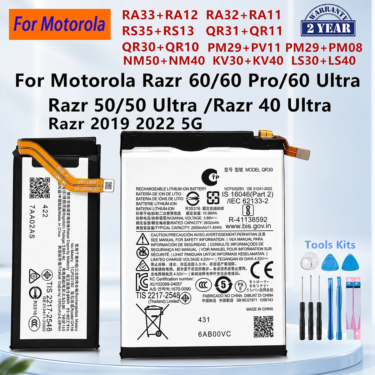 RA33 RA32 RS35 QR31 QR30 PM29 LS40 NM50 NM40 KV30 KV40 Battery For Motorola Razr 60 50 40 Pro Ultra Razr 2022 2019  Razr 5G