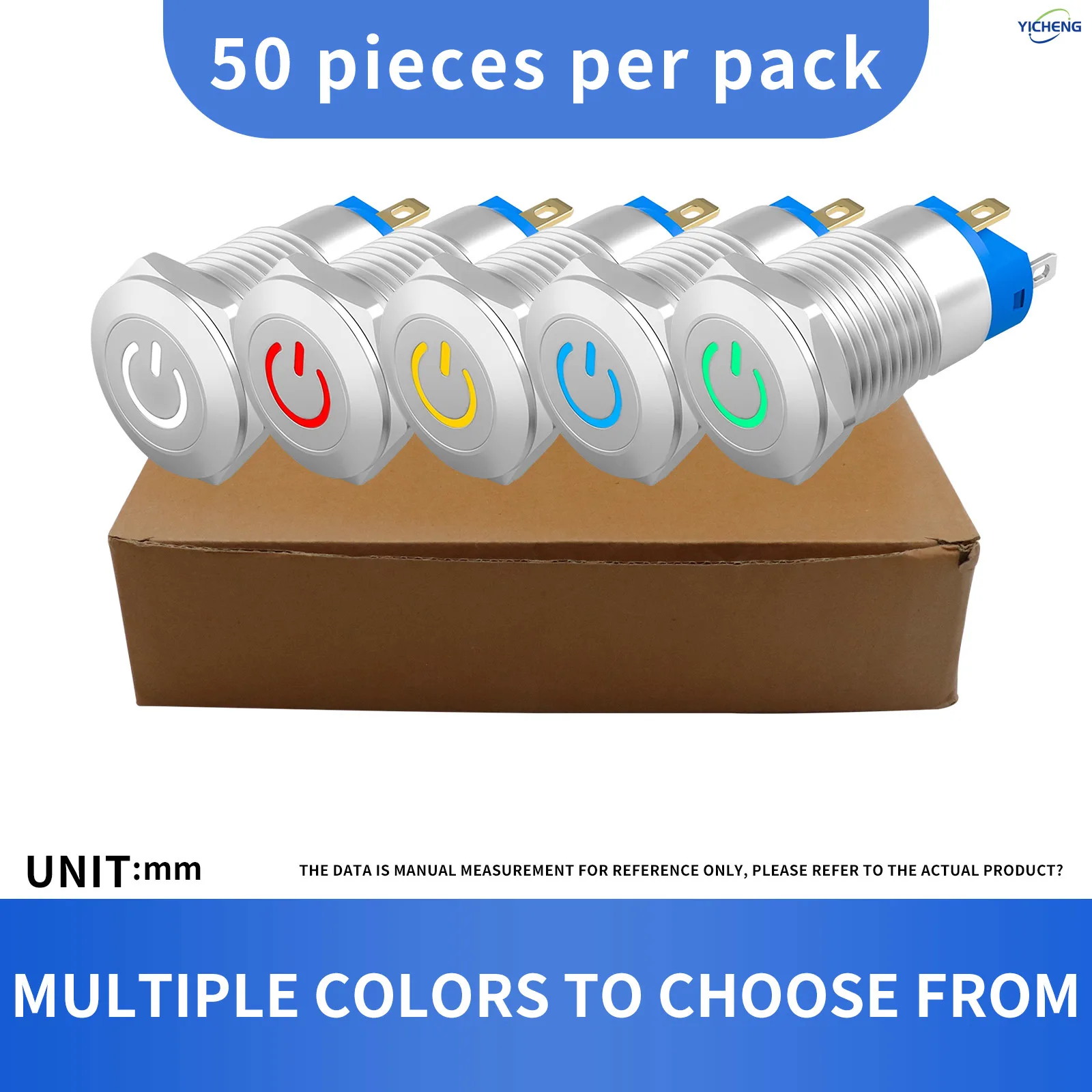 

50pcs Boxed 12MM Stainless steel button switch,Waterproof IP67,LED Lamp voltage 3V~220V,Supports OEM,custom made,wholesale.