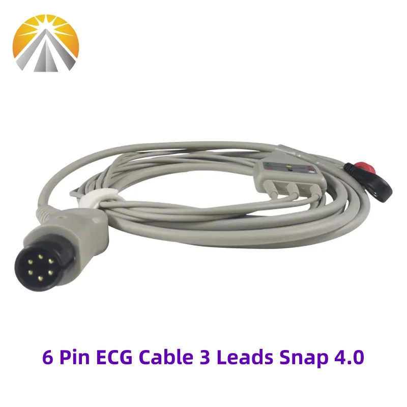 AAMI 6 Pin 3 Leads ECG Cable One Piece Snap 4.0 AHA Standard for Multi Brand Patient Monitor Mindray Carewell Edan Biolight CSI