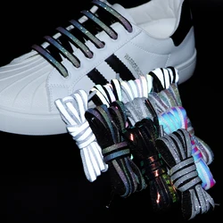 Luminous Semicircle Shoelace Flat Round Reflective Shoelaces Colorful Starry Laser Shoe Laces for Sports Shoes Basketball Shoes