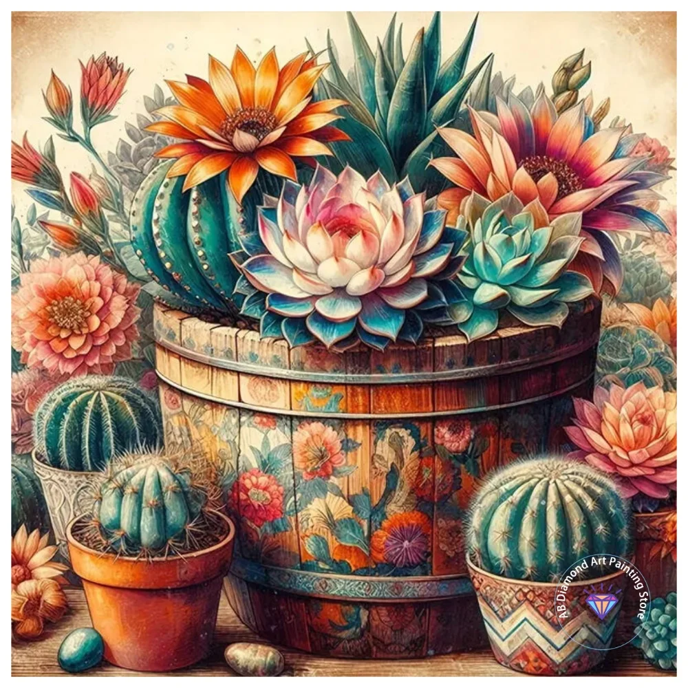 

Cactus Plant AB Diamond Painting Kit Square Round Diamond 5D DIY Lotus Cross Embroidery Handmade Art Exquisite Gift Home Decor