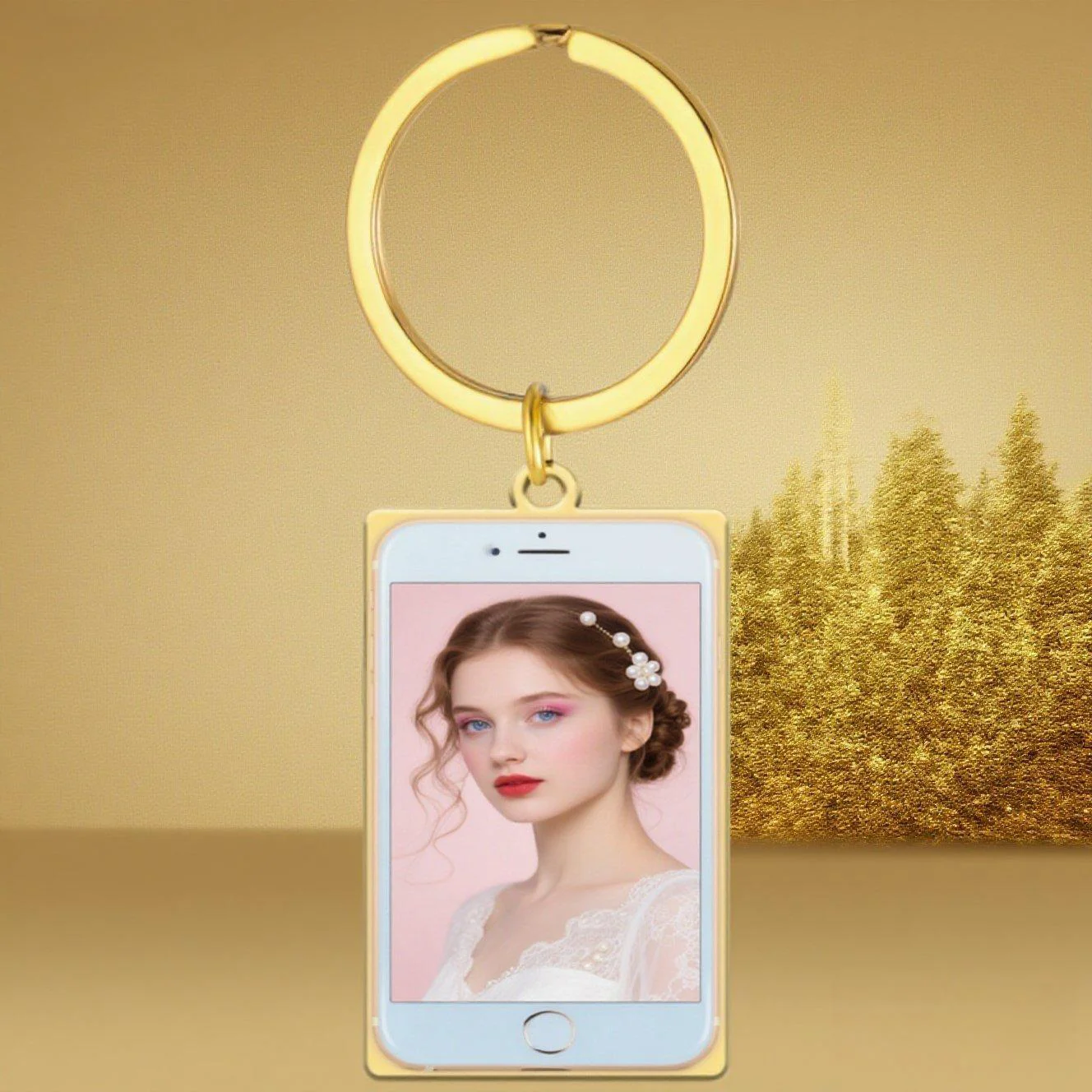 

Custom Phone Shaped Keychain Front Color Printed Phone Screen Photo Back Custom Text Couple Commemoration Personal Growth Record