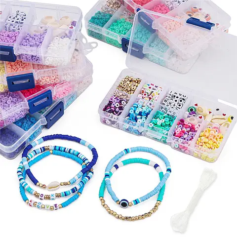 4mm Polymer Clay & Alphabet Beads Kit 10 Grids 1350pcs/Box with Accessories DIY Jewelry Making for Bracelet Necklace Craft