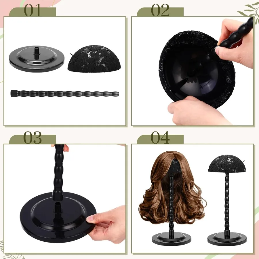 Geelin 4 قطع حامل شعر مستعار بلاستيكي مع رؤوس غير قابلة للانزلاق لتصفيف وتجفيف شعر مستعار وقبعات متعددة حامل عرض بطول 13.8 بوصة f