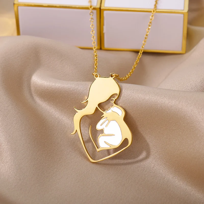 Mom and Choker Necklace For Women Gold Color Stainless Steel Necklace Charm Collier Family Jewelry Mother\'s Day Gift