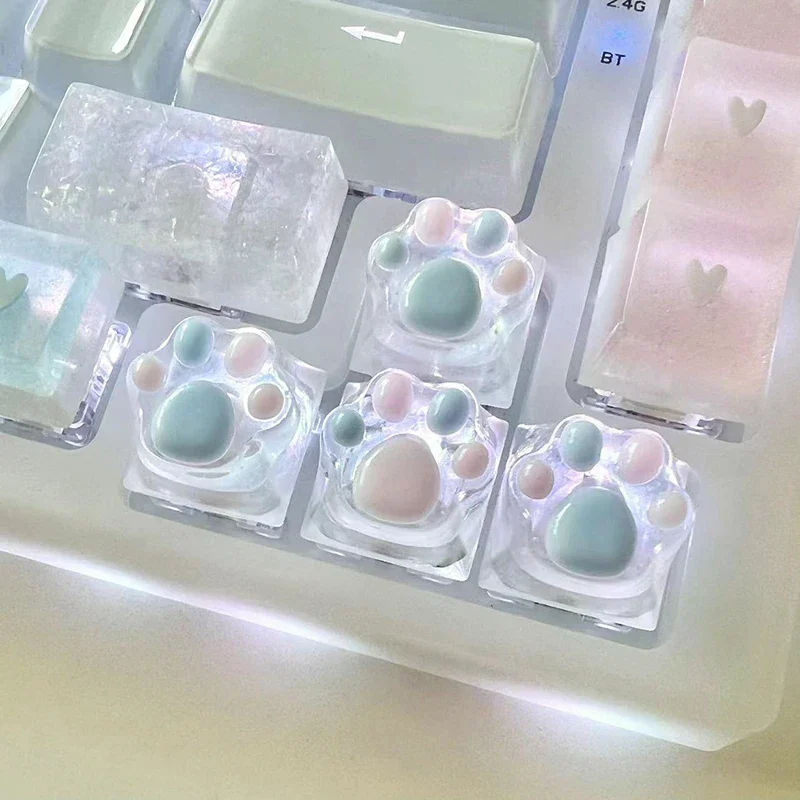 Mechanical Keyboard Resin Keycap Cat Paws Pad Clear Backlit RGB WASD Arrow ESC Key Cartoon Cute OEM XDA Cherry Profile Mx Switch
