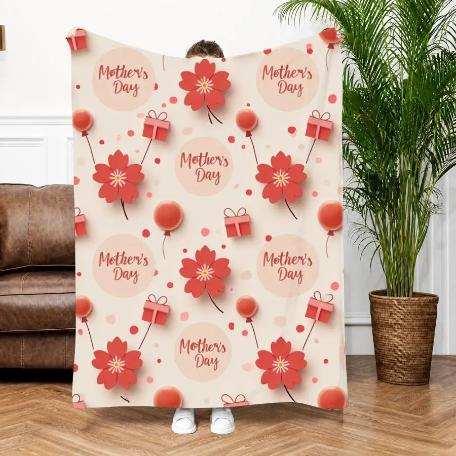 1pc Warm Premium Flannel Blanket with Festive Floral And Gift Box Pattern, Soft Handwritten Text Design on Cream Background, All-Season Decorative Throw for Gifting, 280GSM Perfect As Home Decoration & Holiday Gift Choice