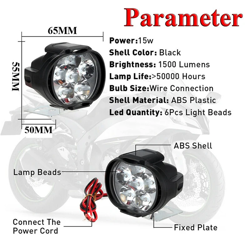 2PCS 6 LED Motorcycle Waterproof Auxiliary Headlight 12V Moto LED Spotlight Lamp Auxiliary Headlight Moto Equipments Accessories