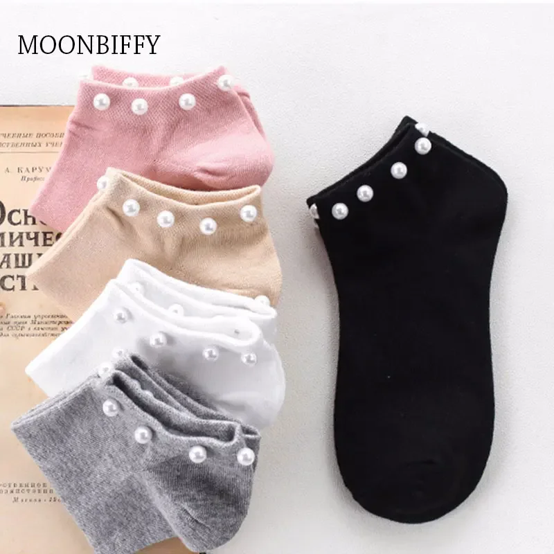 1pair Women socks Cotton Lovely Candy Color Imitation Pearl Women's Socks.Casual Ladies Girl's Short female Socks Sox Hosiery