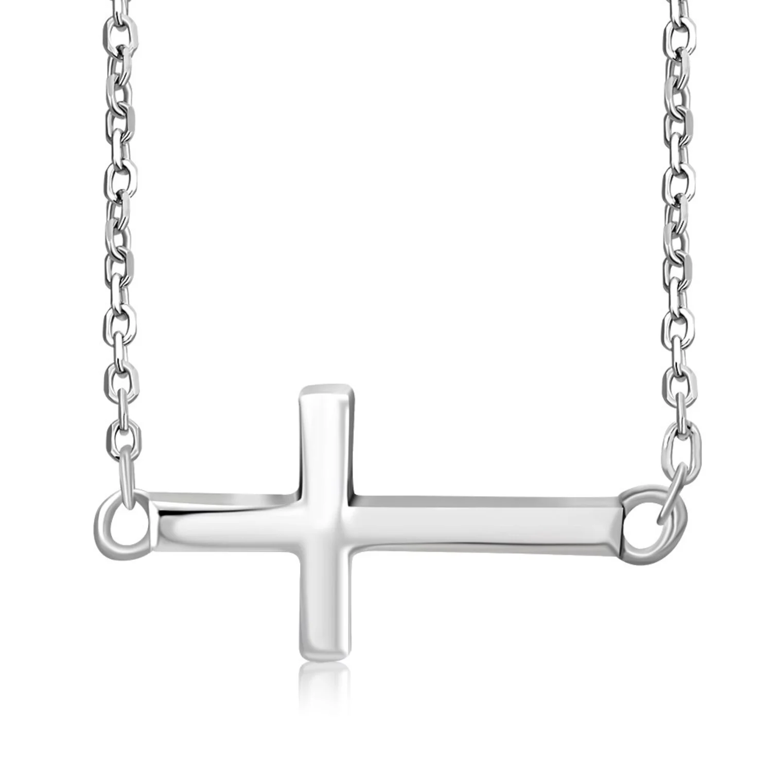 NEWCE 925 Sterling Silver Sideways Cross Necklace Women Girls