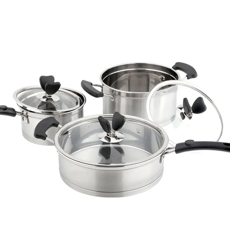 High Quality 6 Pcs Kitchen Cookware Silver Cooking Pot Set Stainless Steel Pans And Pots Set With Lid