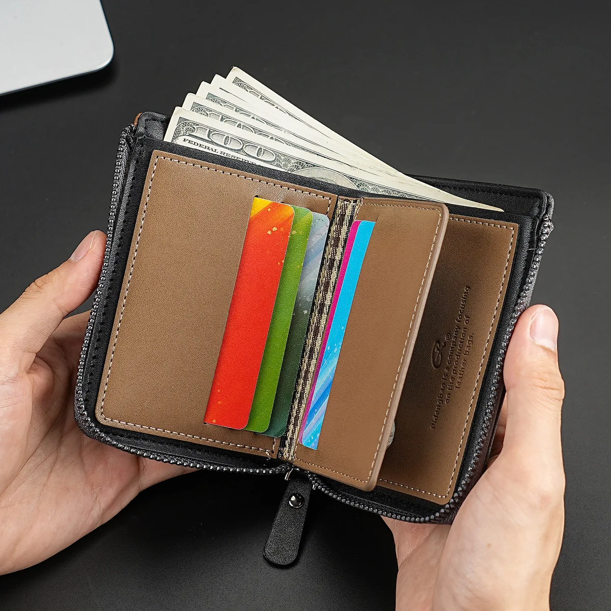 Men's Short Zipper Wallet,Soft Leather Card Bag Retro Coin Purse with Large Capacity, Practical Daily Storage Ideal Gift for Men