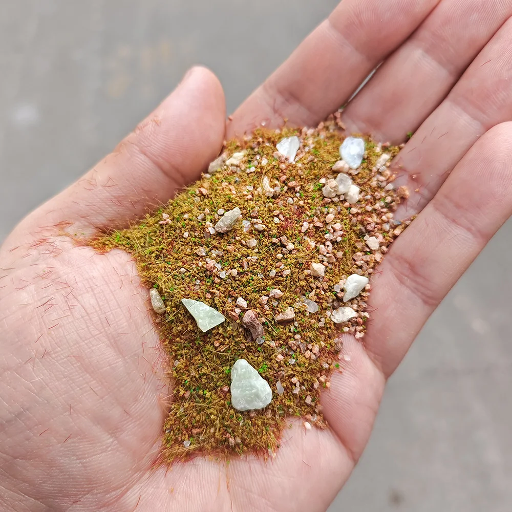 1.058 oz/saco modelo diy misturado com pó de grama de pedra, simulação de gramado, mesa de areia layout de paisagem em miniatura com vegetação de pedra