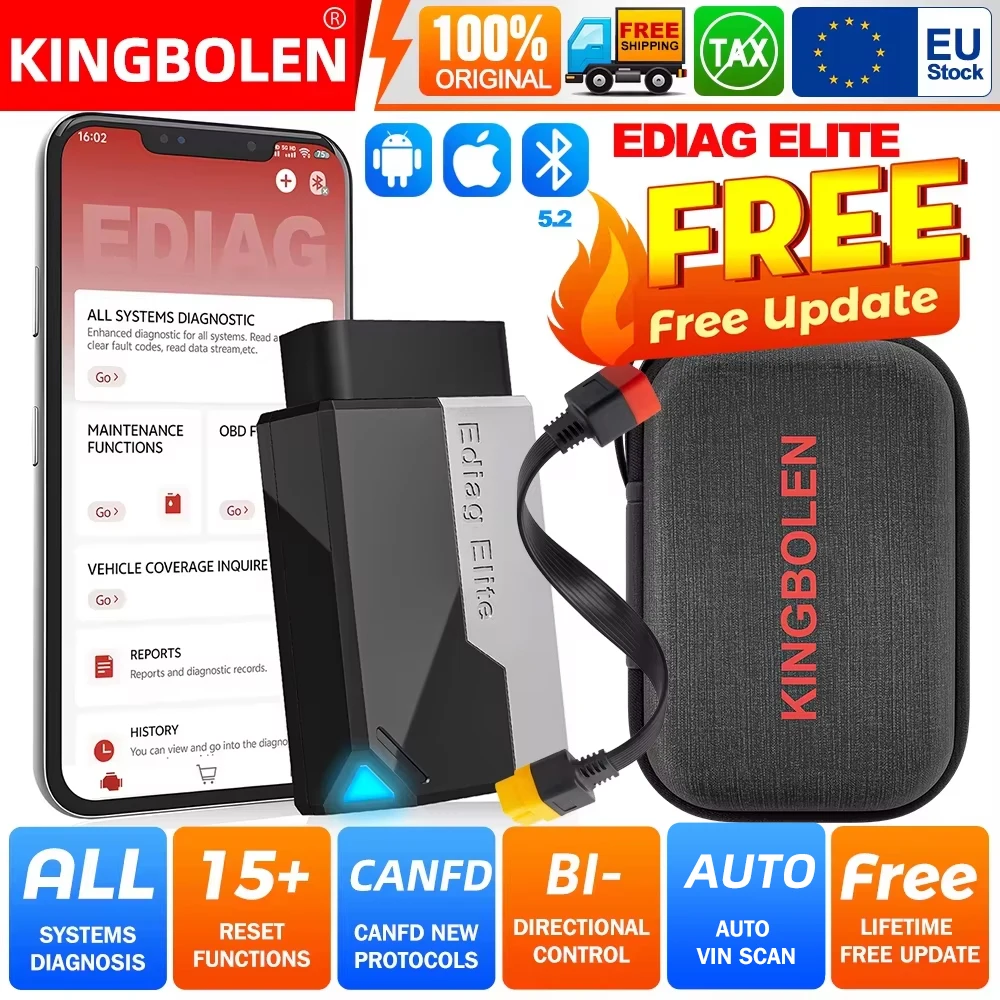 Image of 【Kostenloses Update】 KINGBOLEN Ediag Elite Auto OBD2-Scanner, Diagnosegerät für alle Systeme, 15 Reset-Funktionen, bidirektionale Scan-Tools, unterstützt CANFD Auto VIN Scan