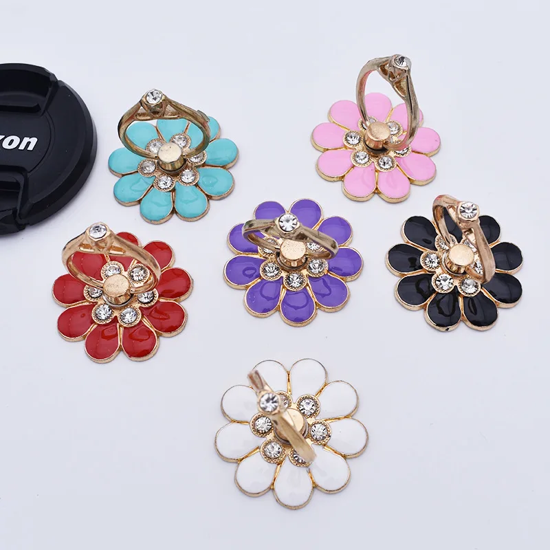 Flower mobile phone bracket metal diamond 360 degree rotating mobile phone ring buckle bracket small flower Phone Holders