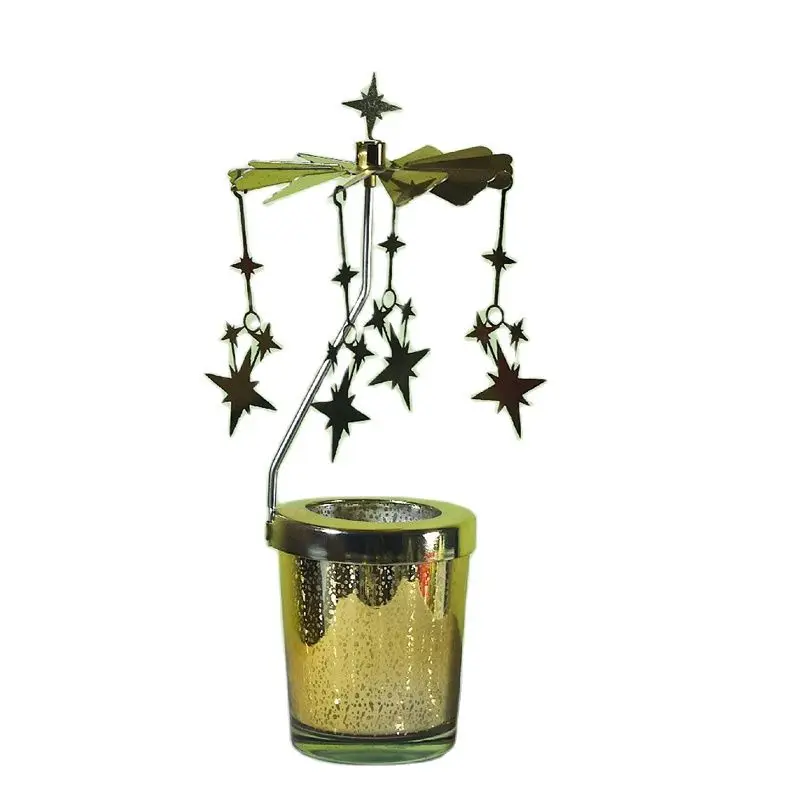 

2PCS Gold Rotary Candle Holder Star Glass Cup Container Romantic Candle Holder Rotary Candlestick Wedding Party Decor