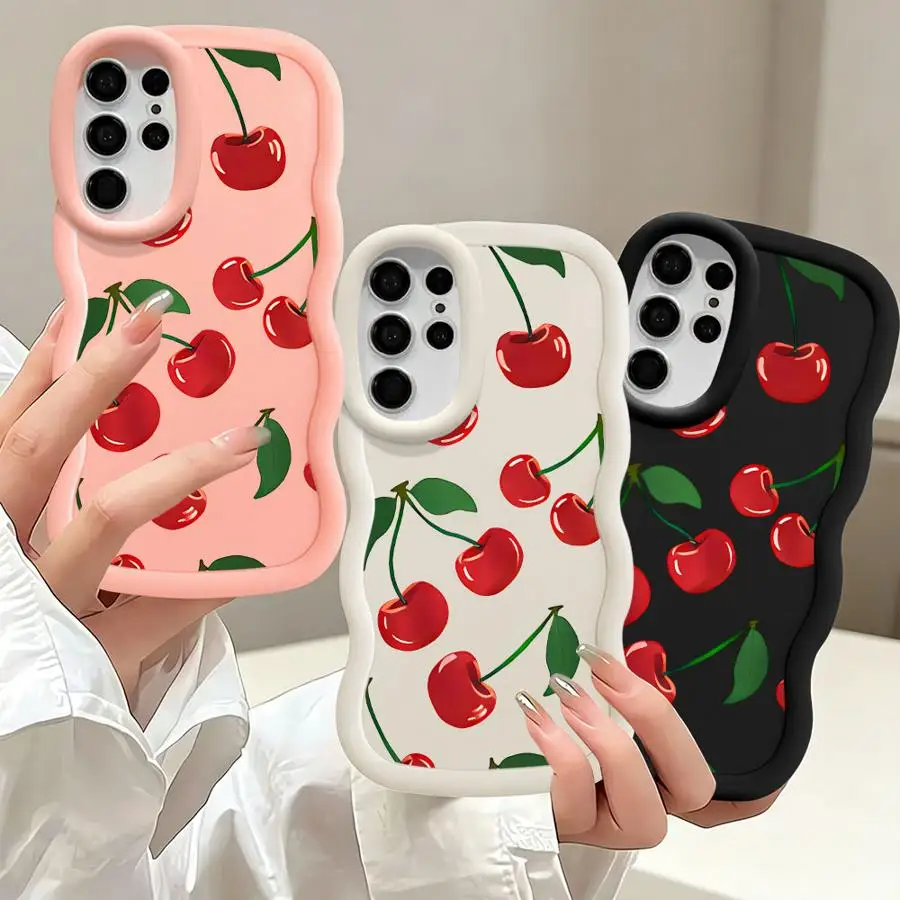 Soft Phone Cover Case for Samsung Galaxy S26 S22 Ultra S21 S25+ S23 Plus S24 S25 S24+ S20 FE Glossy Cherry Art