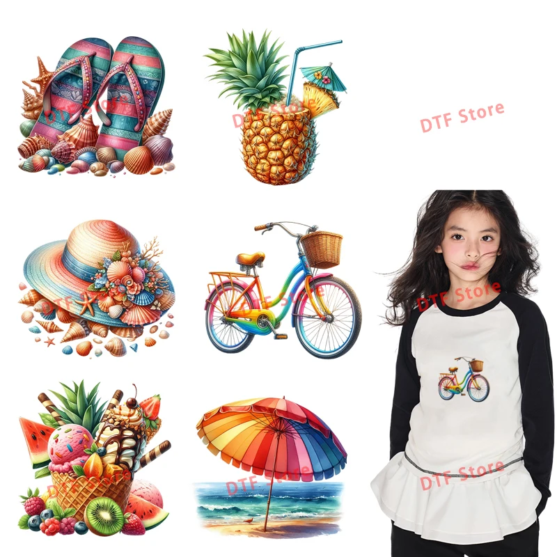 Summer Beach Resort DTF Heat Transfer On Children's clothing T-Shirt Iron On Patch washable