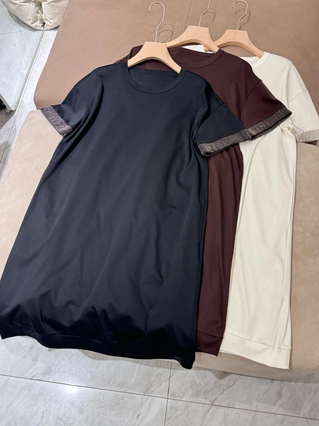 

High-end cotton round neck loose mid length dress