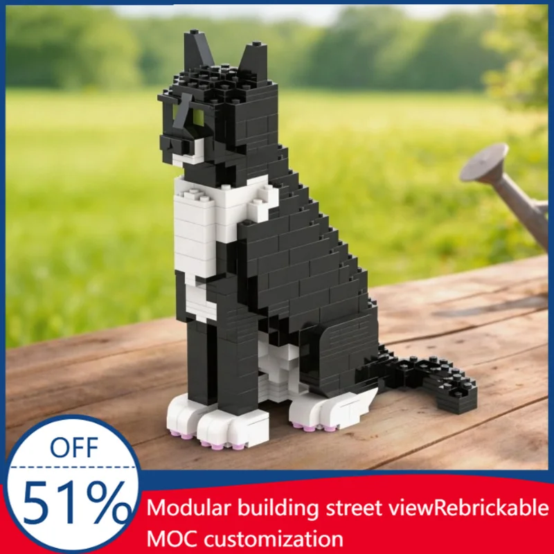 

548 PCS MOC Mini Black & White Cat Figure Modular Building Block Diy Educational Assembly Boy Girl Toy Christmas Customized Gif