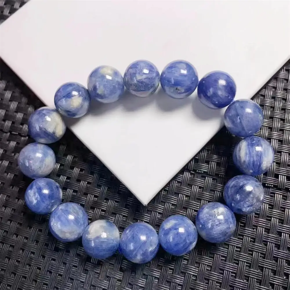 13mm Natural Kyanite Bracelet Women Trendy Reiki Healing Elastic Yoga Energy Wristband Jewelry Gift 1pcs