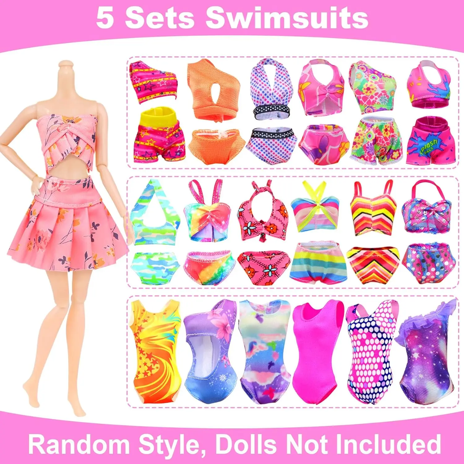 31 Pcs/set = 5 Doll Clothes Swimwear + 2 Swimming Ring 2 Glasses 10 Shoes 1 Surfboard 1 Hat 1 Dive Suit 1 Earphone 8 Accessories
