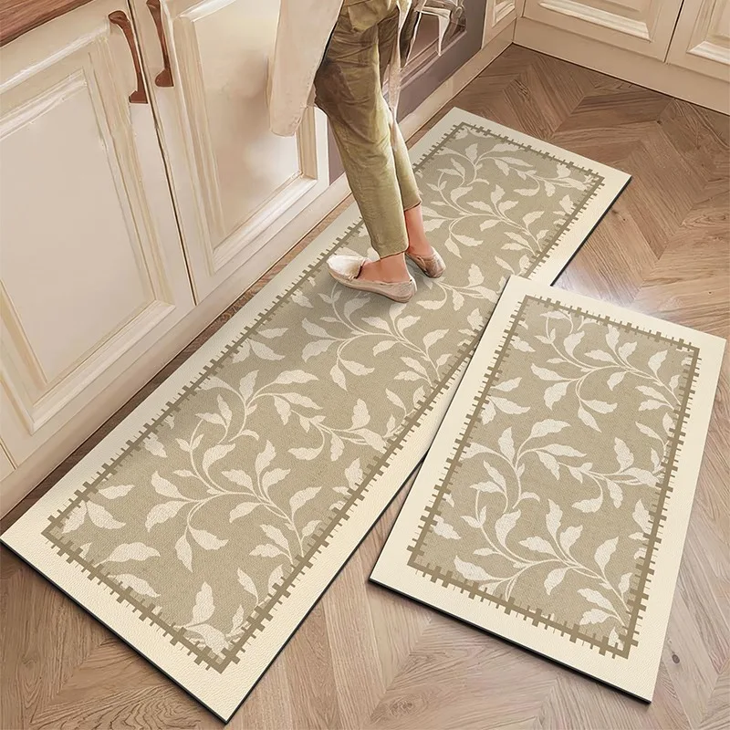 PVC Kitchen Carpet Leather Waterproof Floor Mat Oil-proof Non-slip Long Foot Mats Pastoral Style Flower Home Decoration Rug