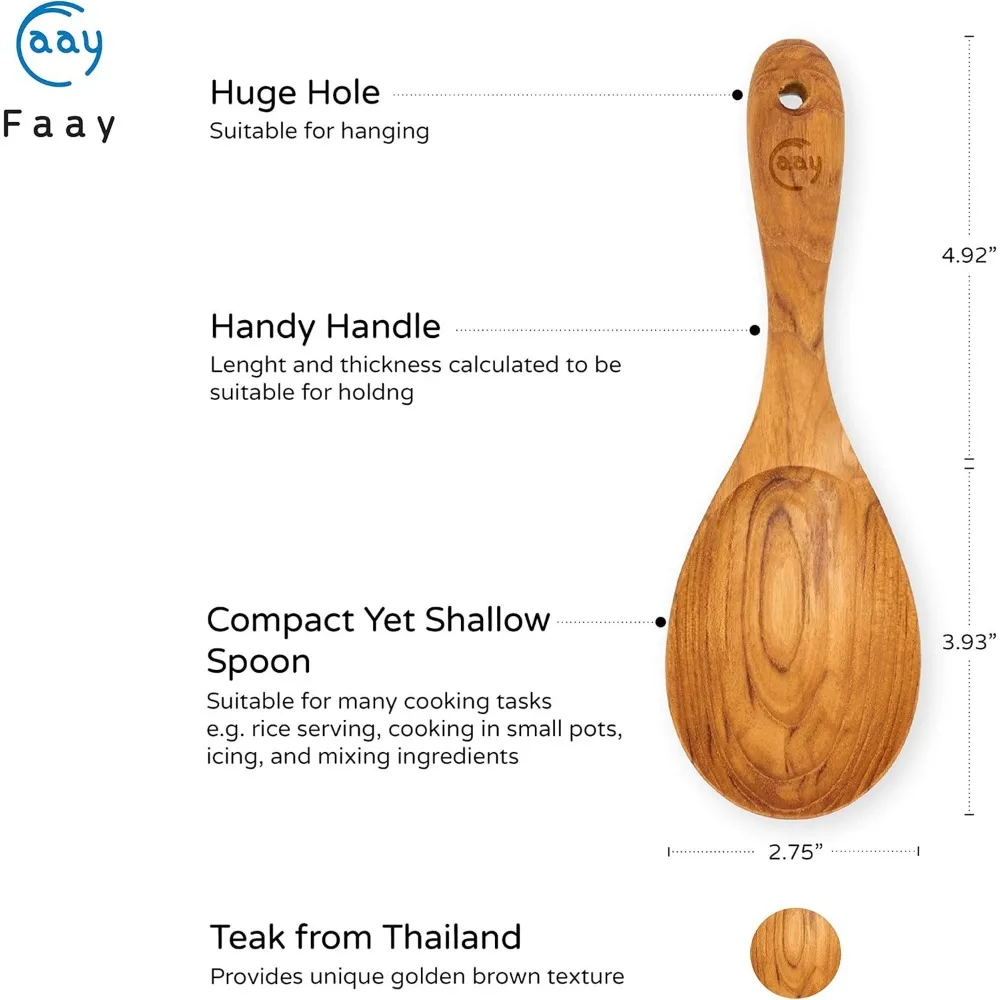 9-Zoll-Reispaddel, Servierlöffel, vielseitiger Kochlöffel – handgefertigt aus hochfeuchtem, goldenem Teakholz |   langlebig, gesund