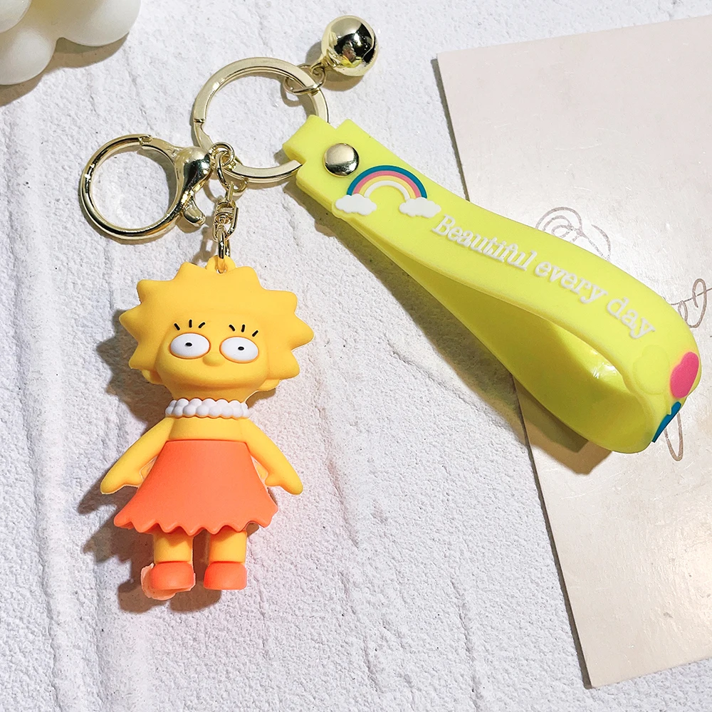 Disney The Simpsons Anime Figure Silicone Keychain Bart Simpson Cartoon Doll Pentand Keyrings for Car Accessories Gift for Kids