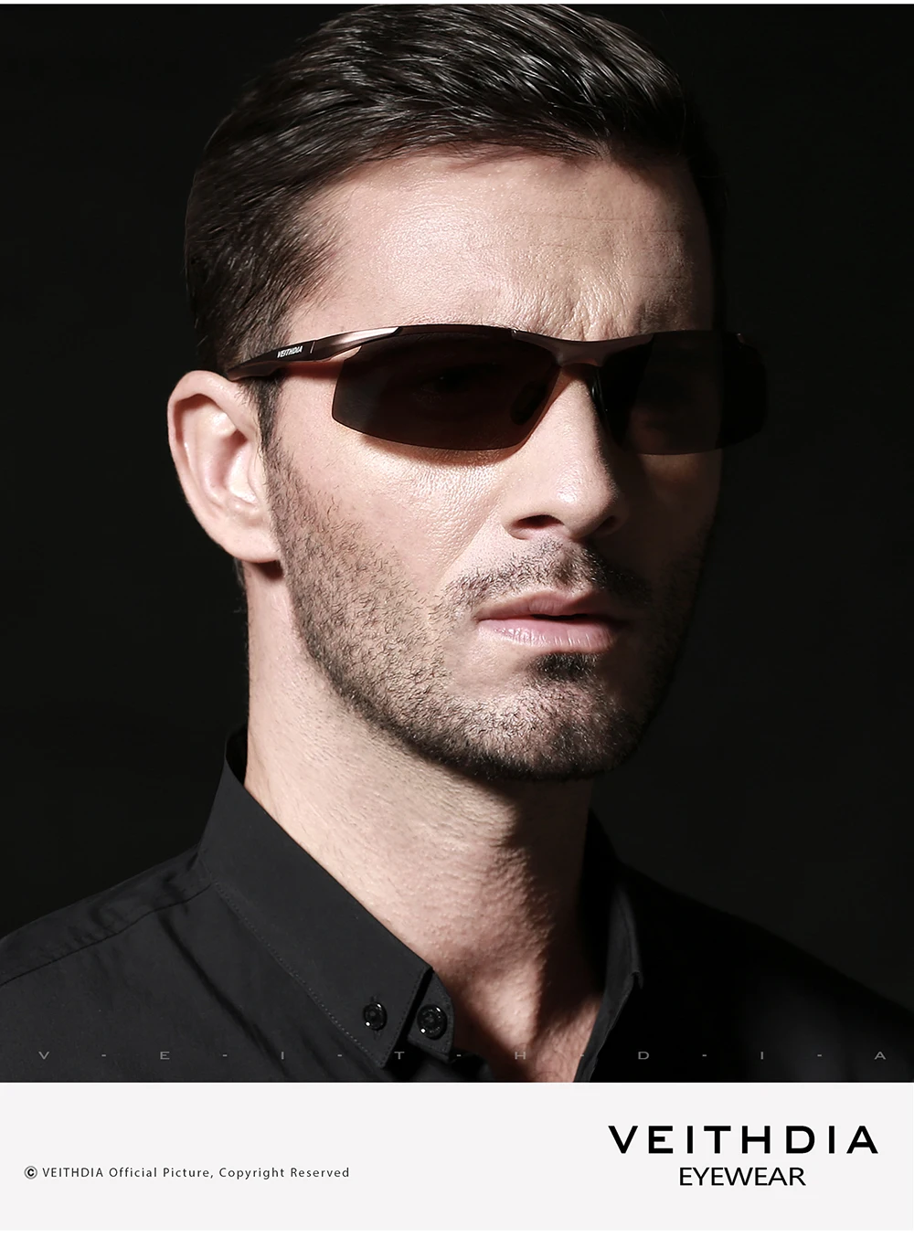 VEITHDIA Marken-Sonnenbrille aus Aluminium für Herren, polarisierte UV400-Gläser, randlos, zum Fahren, Angeln, Sonnenbrille, Sportbrille für Herren, V6535 – Detail 9