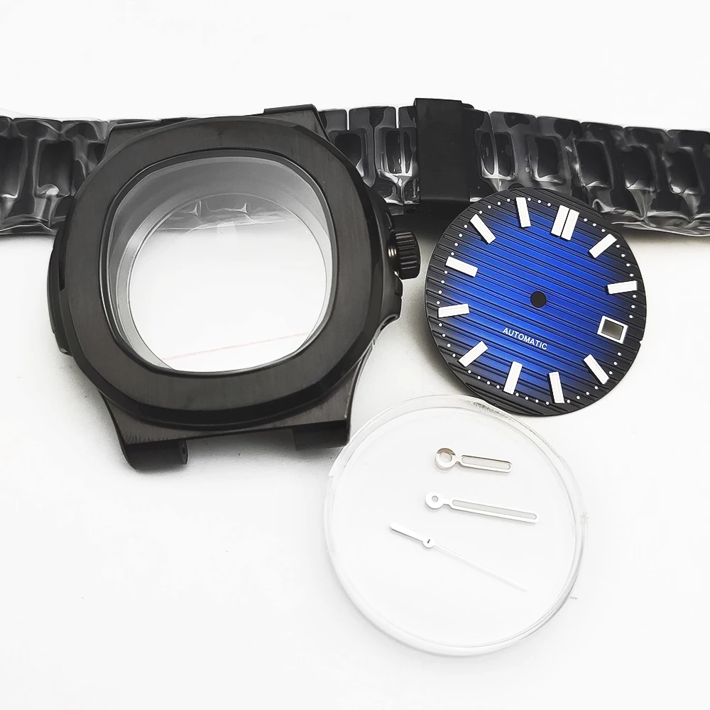 Boîtier noir Mod + bracelet pour NH35 42mm, boîtier en acier noir 316 adapté au boîtier de mouvement NH35/38, verre saphir d'avion, montre pour hommes de haute qualité
