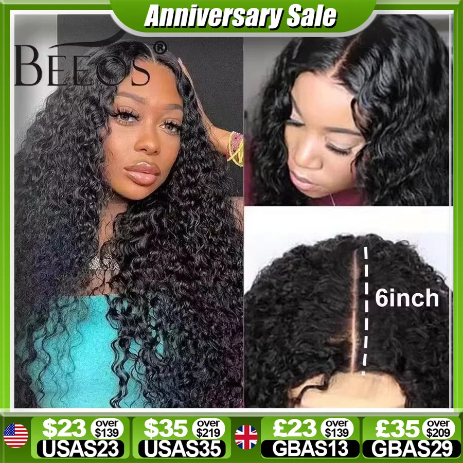 BEEOS-Perruques de fermeture en dentelle transparente HD Skinlike pour femme, cheveux humains préplumés, vague d'eau, sans colle, 250%, 2x6