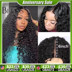 BEEOS Glueless 250% Skinlike 2x6 HD Lace Closure Wigs Preplucked Human Hair Water Wave HD Transparent Lace Wigs For Women