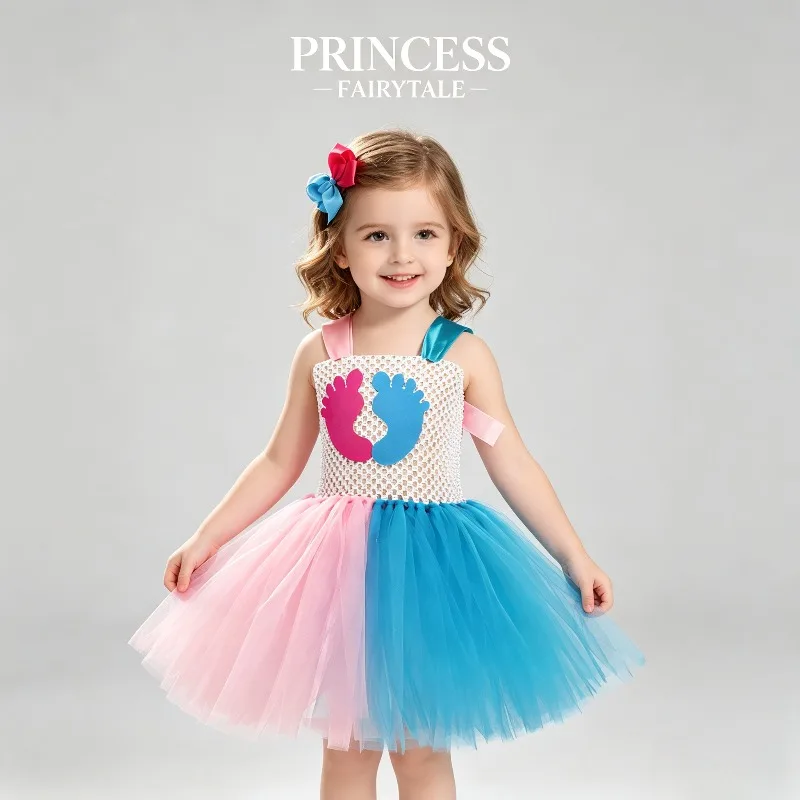 

Color Block Tutu Dress Princess Tulle Party Performance Costume Puffy Pageant Gown for Festival Celebration Stage Show Events