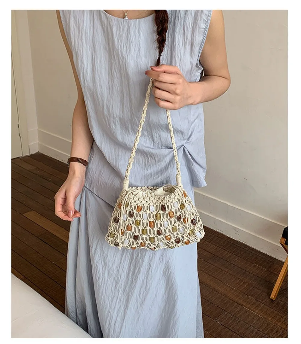 Neue Hohle Gewebte Perlen-Schultertasche Böhmische Sommer-Perlen-Gewebte Tasche Große Kapazität Bunte Crossbody-Strandtasche Einkaufstasche – Detail 5