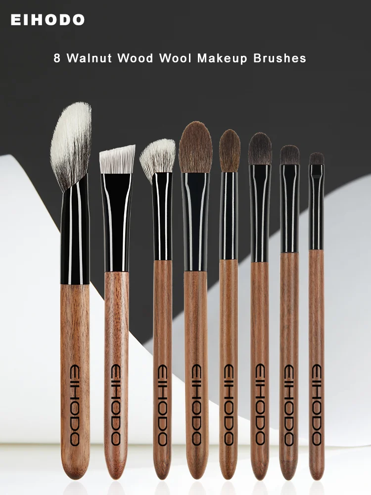 Walnut Wood Makeup Brush Set, Animal Hair Makeup Brushes, Eyeshadow Blush Nose Contour Eyebrow Brush for Cosmetic Application