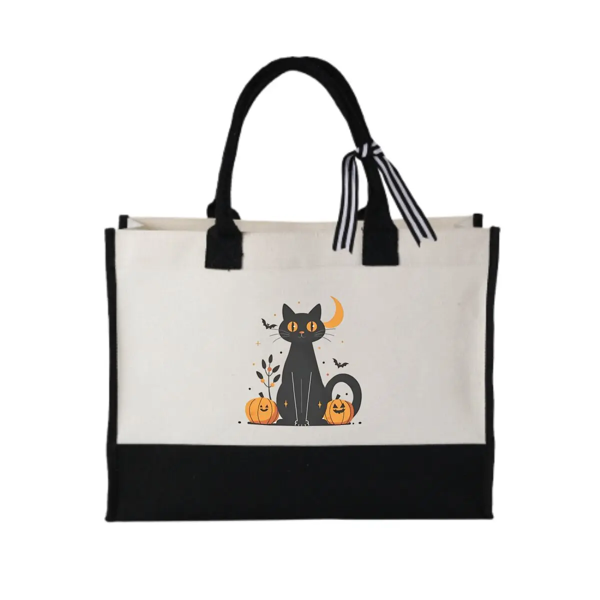 

Spooky Cat Night Halloween Feline Art Fashionable Patchwork Canvas Gift Tote