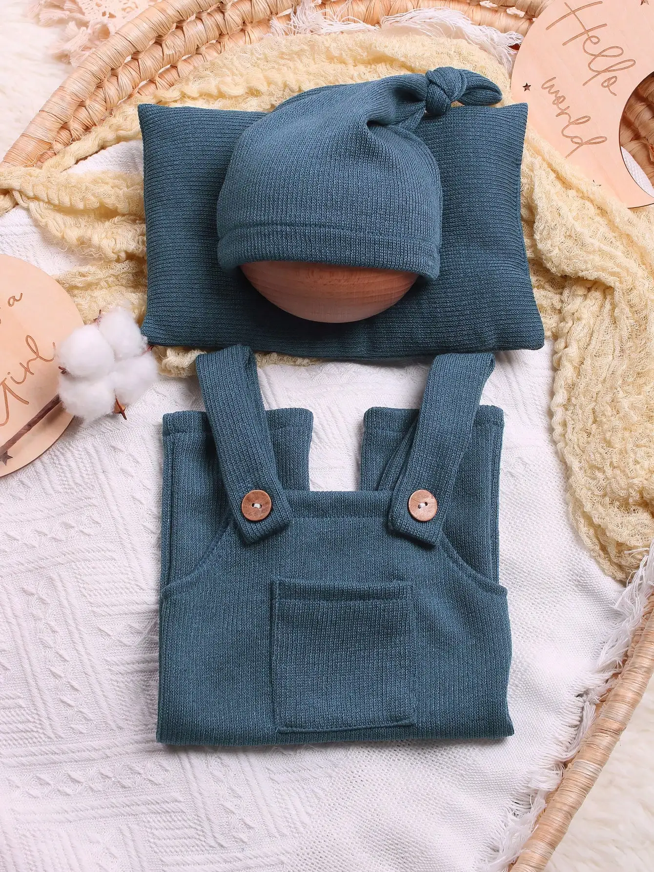 Ylsteed 3 Pieces Set Newborn Photo Shooting Costume Infant Jumpsuit Overalls with Sleepy Hat Pillow Baby Boy Photography Props