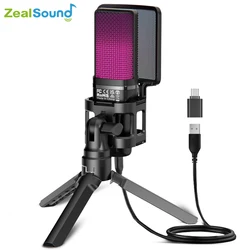 Zealsound RGB USB Kondenser Oyun Mikrofonu Bilgisayar Profesyonel Mikrofon PC PS4 PS5 Mac Telefon Kayıt Akışı Podcasting