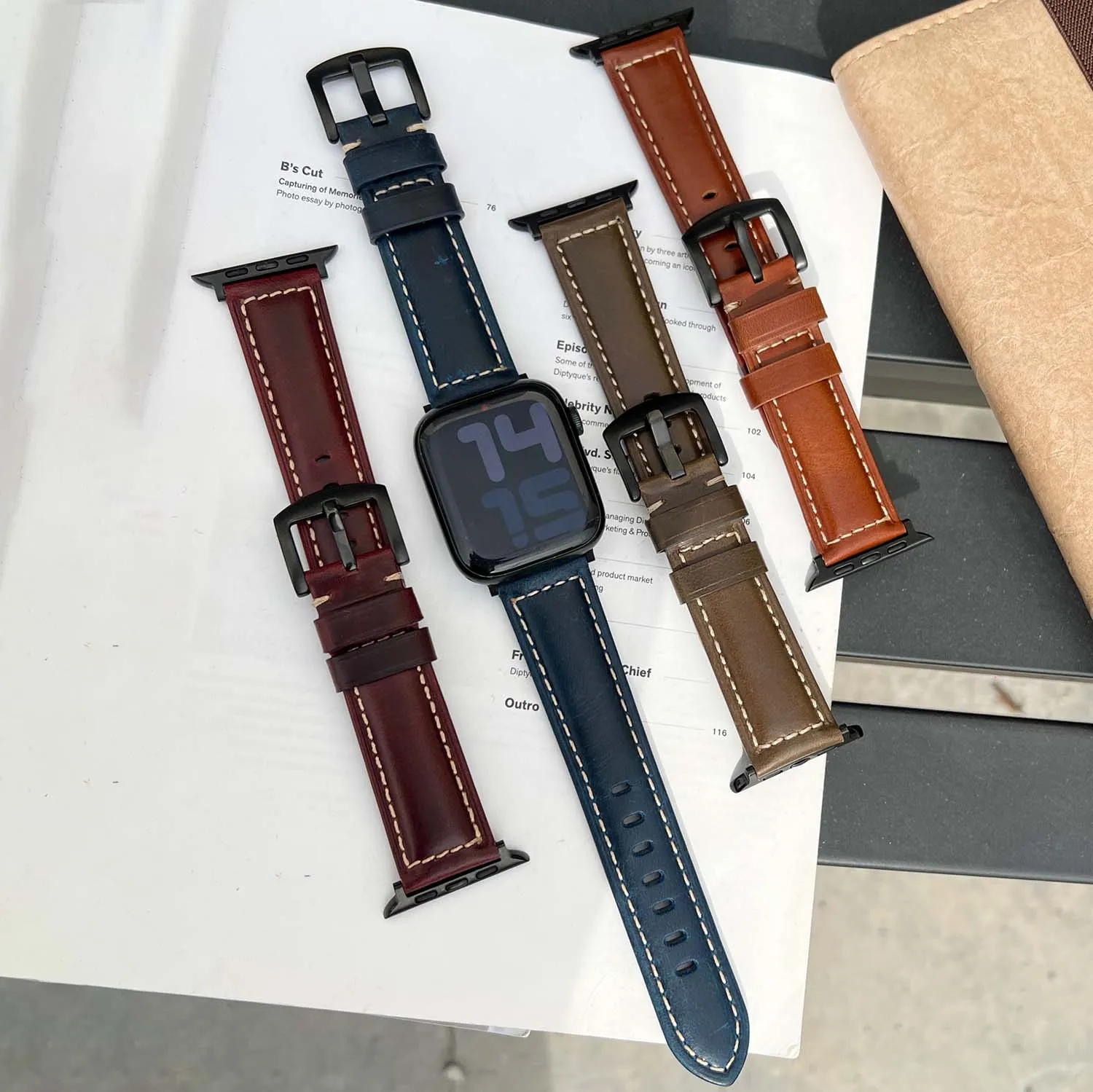 Vintage high-end leather strap for Apple Watch 46mm strap 49mm ultra 45 44 S10 42 40 38mm male strap for iWatch series 987SE6