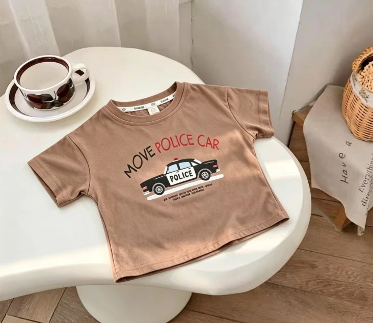 Must Have Kids Basic Tee With Vehicle Print Short Sleeve Cotton Top For Boys And Girls Daily Wear Sample Fashion Tees Child Tops