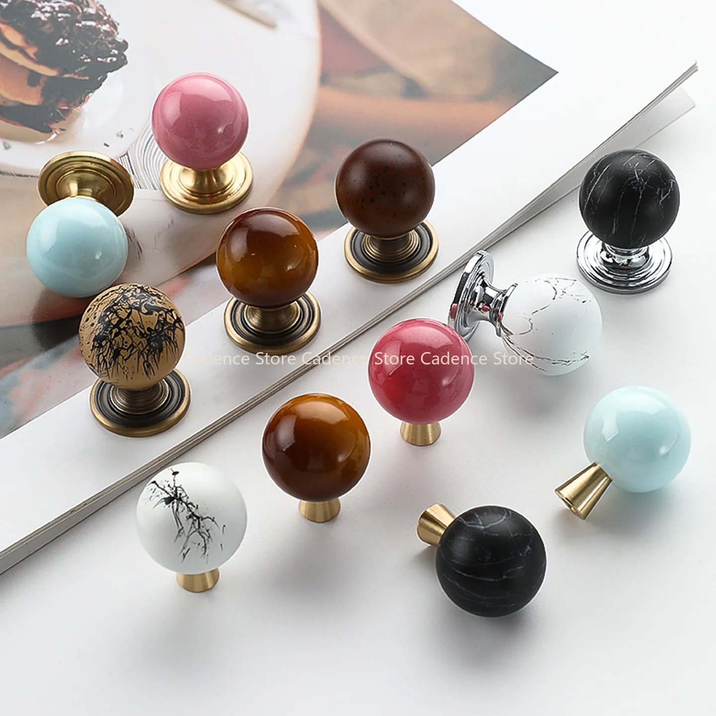 2PC Handles Drawer Cabinet Furniture Kitchen Handles for Cabinet Knob Door Drawer Furniture Kitchen Knob Ball Shape Marble Brass