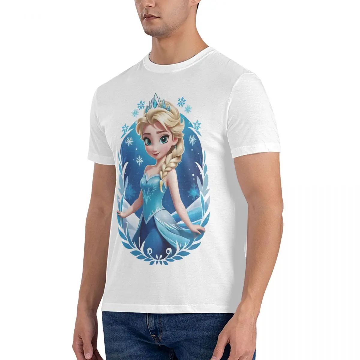 Famous Disney Movies T-Shirts Men FROZEN Vintage 100% Cotton Tees Round Collar Short Sleeve T Shirt Printed Clothes