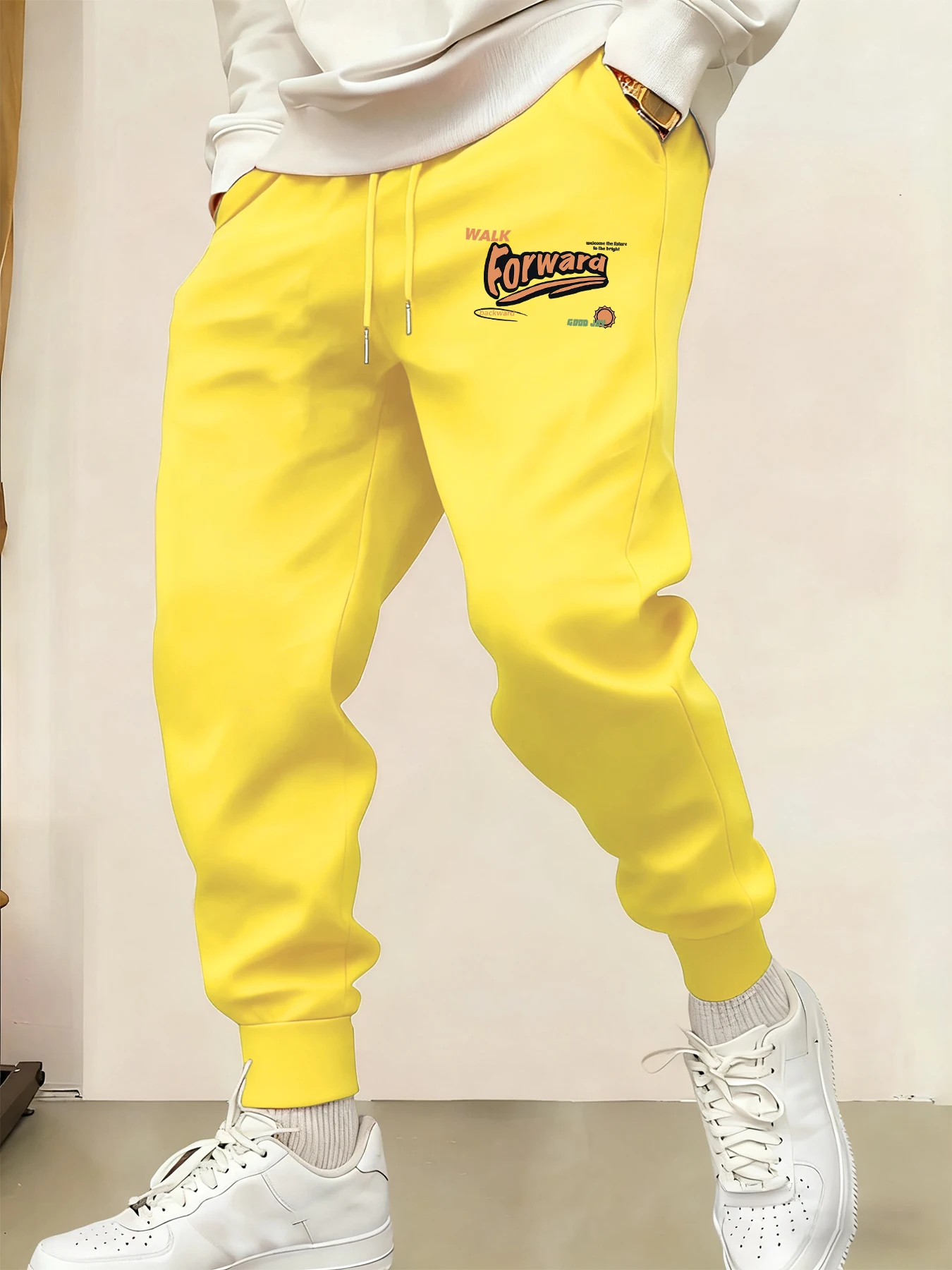 

Мужские осенние длинные брюки Walk Forward Good Joy с принтом, флисовые уличные спортивные штаны, брюки с карманами на шнурке, повседневные базовые спортивные штаны