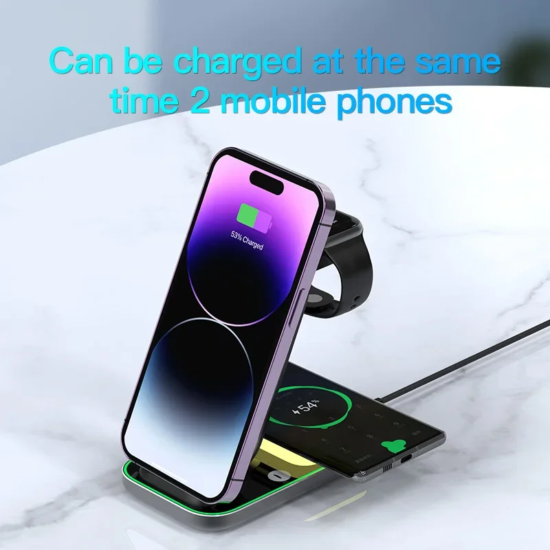 Top selling products 15W 4 in 1 foldable Magnetic Wireless charger with night light for phone  iwatch airpods