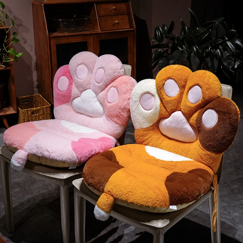 Cute Creative Color Cat Paw Chair Cushion Plush Toy Soft Stuffed Fluffly Office Lumbar Support Foot Pad Home Deco for Girls Gift