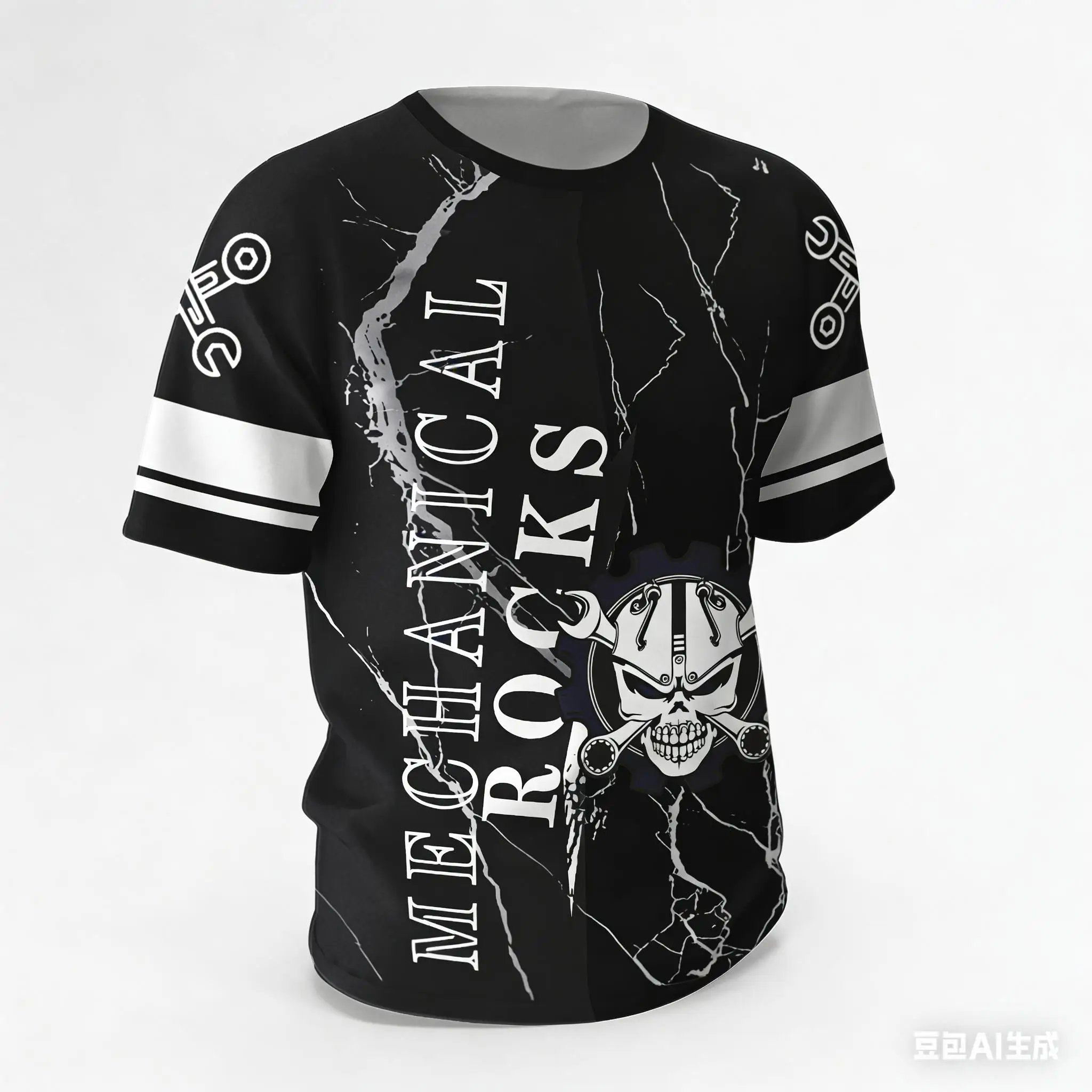 Funny 3D Skull Pattern Men's T Shirt Fashion Maintenance Worker Uniform Casual O-neck Short Sleeve Tops Summer Trend Streetwear