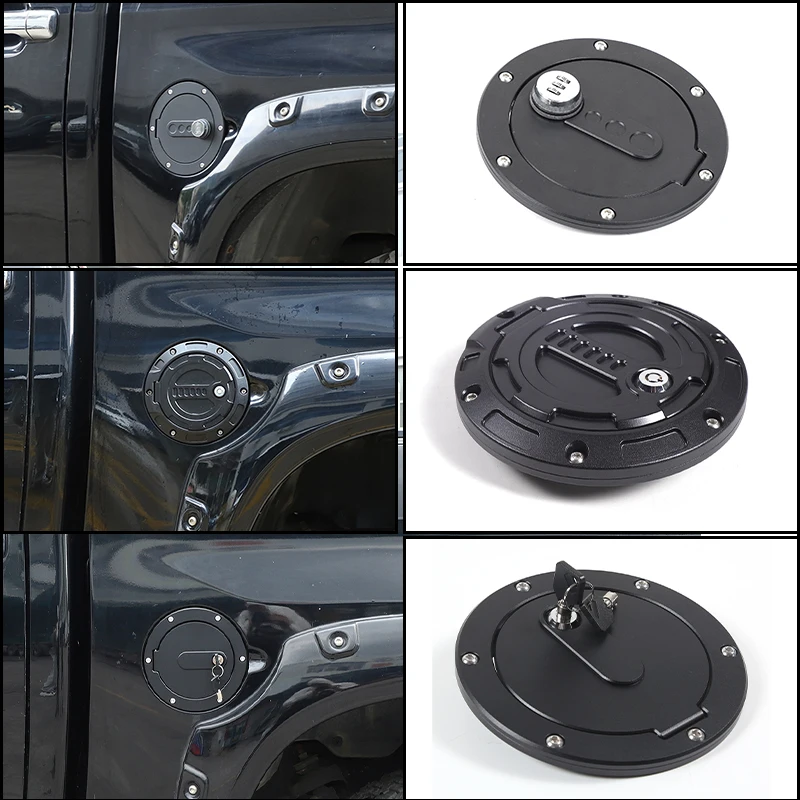 For Toyota Tundra 2007-2021 2Pcs Aluminum Locking Fuel Tank Cap Cover Combo Key/Password Lock Replace Gas Door